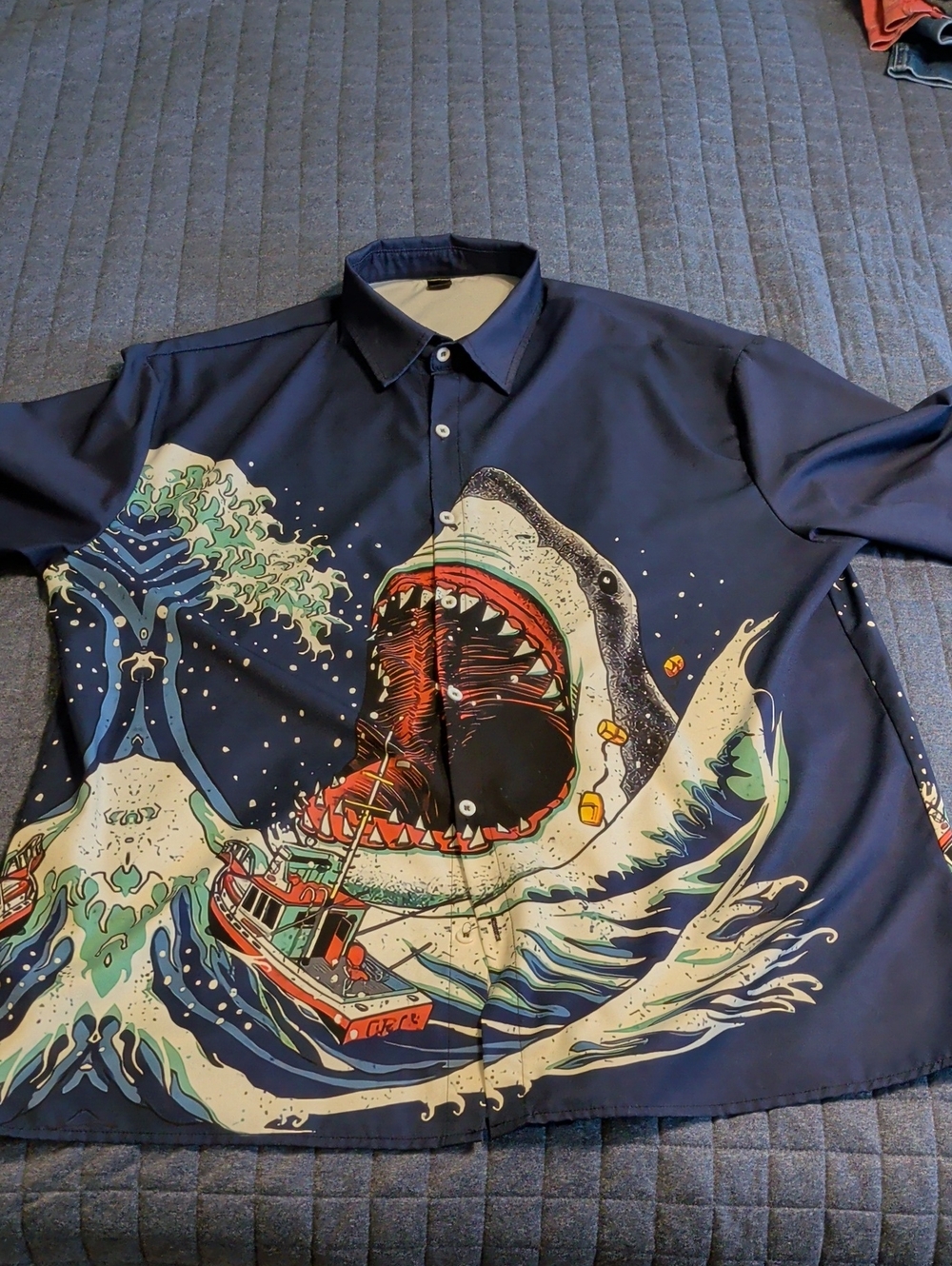 Men's Hardaddy Navy Graphic Shark Wave Button-Down Shirt